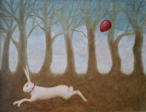 Sneeuwhaas/Snow hare, oil/panel, 16x21 cm